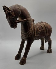 VTG 70s Indian Hand Carved Wooden Horse Statue Anatomically Correct Moving Tail picture
