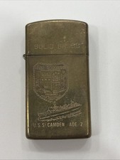 Vintage 1990 Solid Brass Zippo Lighter - USS Camden AOE-2 US Navy Commemorative picture