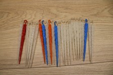 Lot of 25 Vtg Plastic Icicle Christmas Ornaments MCM 1950s Multi Colored Glow picture