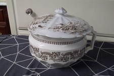 ANTIQUE VICTORIAN J.H. DAVIS 'CASCADE' BROWN TRANSFERWARE IRONSTONE CHAMBER POT picture