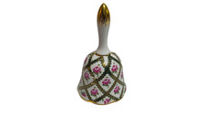 Sevre Decor Porcelain Bell With Pink Roses and Green Lattice Gold Trim picture