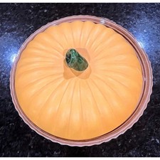 Sanor Ceramica Vintage Orange Pumpkin Pie Dish With Lid Made in Portugal~12 inch picture