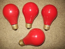 Lot Of 4 Antique-Vintage GE Glass Incandescant RED Bulbs 40 watt tested NOS A19 picture