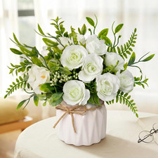 Artificial Silk Roses in Ceramic Vase, No Maintenance Faux Flower Arrangement picture