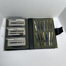 Rare Salesman Sample Set Of 14 Pens & 3 Pencils W/ Leather Case Zippo picture