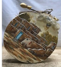 ** VINTAGE NATIVE AMERICAN TARAHUMARA RARAMURI PAINTED RAWHIDE 15 In DRUM  HTF* picture