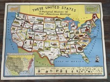 1949 These United States Pictorial History Map Robert Hyde de Grange 36x28 picture