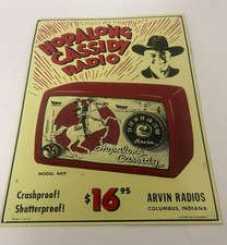 Hopalong Cassidy Radio Tin Sign Art 9 x 12  Arvin Radios Desperate Sign 1990 VTG picture