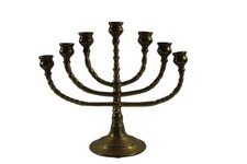 Vintage Seven Branch Heavy Brass Menorah picture