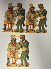 c 1890 Victorian Die Cut Scrap BLACK MUSICIANS Flute MANDOLIN Violin FIDDLE picture