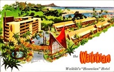  Postcard Waikikian Hawaiian Hotel Waikiki Beach Honolulu HI Hawaii Tiki   E-645 picture
