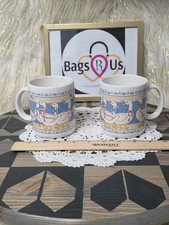 VINTAGE TREASURE CRAFT RIBBON GEESE GOOSE COFFEE MUGS SET OF 2 RARE HTF  picture