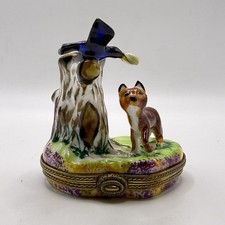 LIMOGES FOX BIRD FLORAL TRINKET BOX CHAMART PEINT MAIN FRANCE VINTAGE VIDEO picture