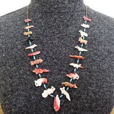 Sylvia Adakai NAVAJO Hand Carved Fetish NECKLACE Turquoise & Spiny Oyster Shell picture