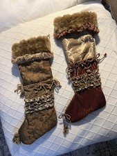 Serendipity Vtg Christmas Stocking Large Victorian Gold Burgundy Velvet Lot of 2 picture