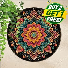 Vibrant Sacred Mandala Geometric Pattern Round Tin Sign Boho Meditation Art picture