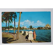 Postcard Vintage 1963 Beautiful Lake Front Drive West Palm Beach Florida USA picture