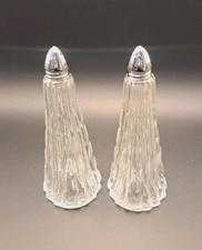 IRICE Salt & Pepper Shakers Tall Crystal Tapered Ribbed Japan 6.5” Clean VTG picture