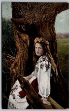 Vintage Polonia Postcard Ukrainian Polish Girl Folk Costume Tree Early 1900s picture