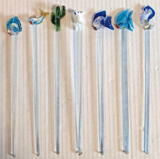 Vintage Blown Glass Tropical Swizzle Sticks Cocktail Stirrers - Set of 7 picture