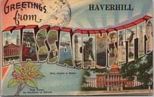 Haverhill, MASSACHUSETTS Large Letter Postcard State Flower & Capitol Linen 1948 picture