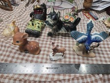 Vintage Ceramic Animal Figurine Lot Lefton Enesco Blue Jay Scottie Dog Deer 7pc picture