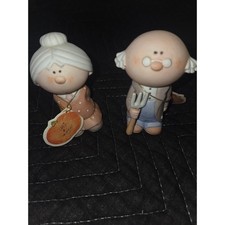 Vintage Bumpkins Grandpa and Grandma Bisque Porcelain Figurines Set of 2 picture