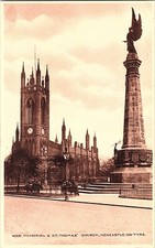 Postcard England Newcastle On The Tyne S.A. War Memorial & St. Thomas Church picture