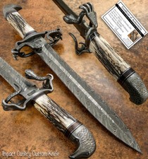 1-Of-A-Kind Impact Cutlery Rare Custom Damascus Dagger Knife Stag Antler picture