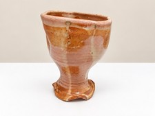 Vintage Vase Handmade Studio Pottery Chalice Brown Drip Glaze Footed picture