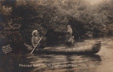 Passamaquoddy Native American Canoe ME to Plymouth MA 1921 - RPPC Photo Postcard picture