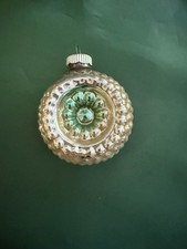 Christmas Shiny Brite Vintage Bumpy Double Indent Glass Ornament Silver & Green picture