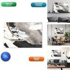 7Fisionart Black and White Abstract Wall Art Gray Gold Framed Canvas 36