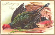LITHO Thanksgiving Dead Turkey Artist Signed R.J. Wealthy 1908 Decatur Illinois picture