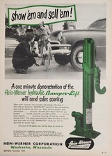 1952 Print Ad Hein-Werner Hydraulic Jacks Gas Station Attendant & Gas Pumps picture