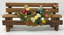 Vintage Wood Miniature Long Bench Furniture With Boy & Girl & Flowers picture