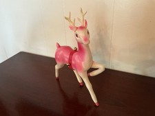 VINTAGE LARGE PINK CELLULOID REINDEER WITH BELLS picture