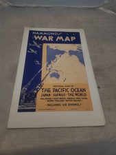 Vintage HAMMOND'S WAR MAP - The Pacific Oceean / Japan / Hawaii / The World ++ picture