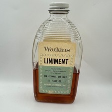 Vintage Watkins Liniment Glass Bottle 11 oz Winona MN Apothecary Ribbed Glass picture