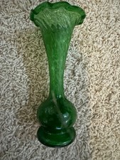 Antique 19th Century American Blown & Shaped Green Glass Spill Vase picture