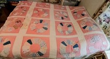 ANTIQUE PINK DRESDON PLATE HANDSEWN COTTON FEEDSACKS AS-IS CUTTER QUILT 80
