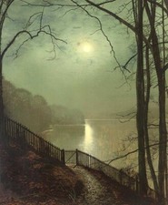 Oil painting John-Atkinson-Grimshaw-Moonlight-on-the-lake-Roundhay-Par picture