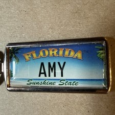 Florida Personalized Keychain Amy Sunshine State Name Palm Tree Beach 1 1/2” picture