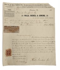 1865 antique WILLS IREDELL & JENKINS norristown pa AFFIDAVIT SPECIAL INCOME DUTY picture