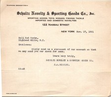 Schultz Novelty & Sporting Goods Co Inc 1931 NY Antique Letterhead Billhead TC26 picture