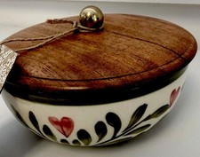 Viral India Green Floral Heart Bowl with Wooden Lid New With Tags 6” picture