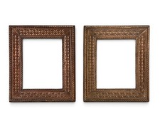 Antique Norwegian Folk Art Chip Carved Wood Picture Frames Pair 8x10 picture