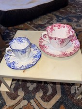 Lot of 2 Antique Shelley Dainty Blue & Pink Teacup Saucer Sets 1920s Shield Mark picture