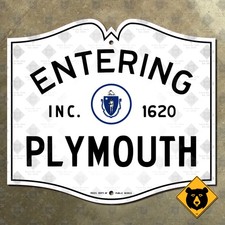 Entering Plymouth Massachusetts city limit highway marker road sign 1950 12x10 picture