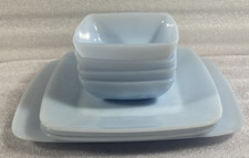 (8) Piece Lot FireKing White Milk Glass Platter/Plates/Bowls. 1948-50 picture